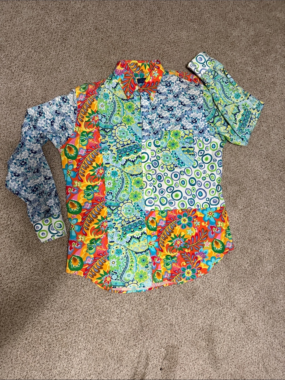 J.McLaughlin Men’s Retro Patchwork Cotton Button Down  XXL